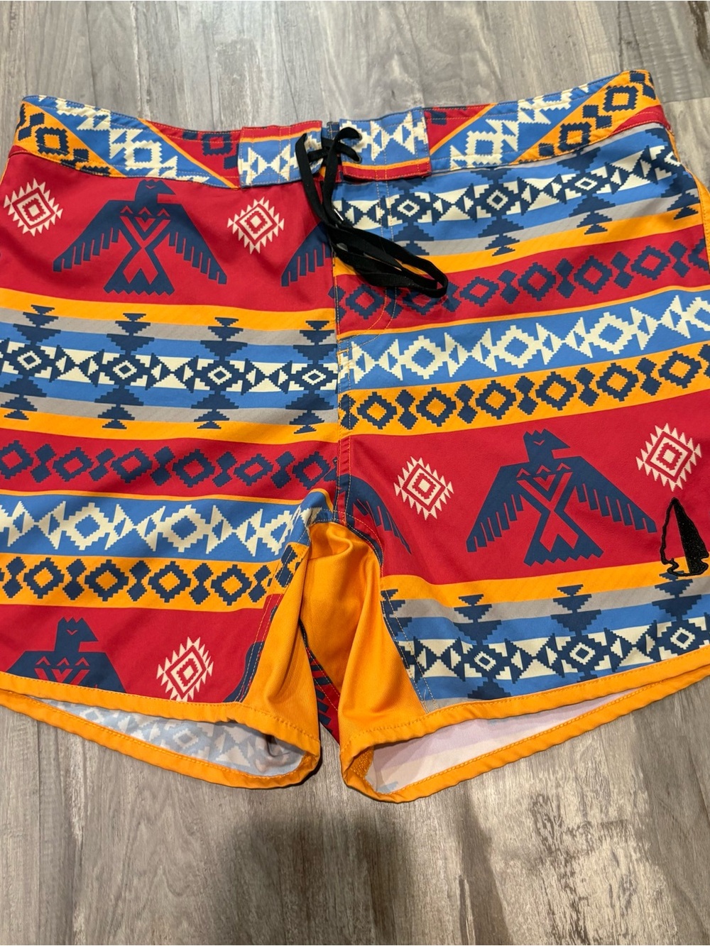 TACHUNTFISH Swim Trunks Mens L Red Blue Aztec Thunderbird Lined Shorts Pockets
